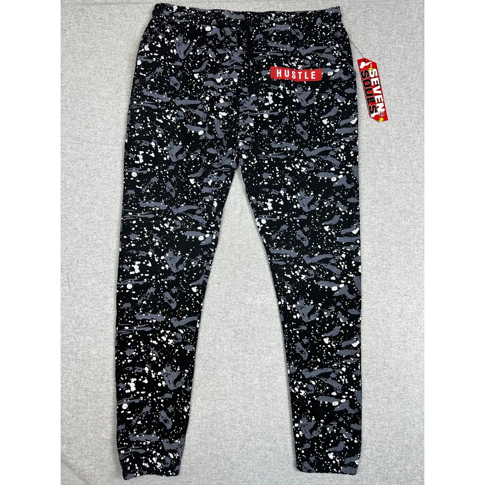 NWT‎ Seven Souls Jogger 4XL (SEE MEAS) Black Paint Splatter Hustle Fleece Sweats